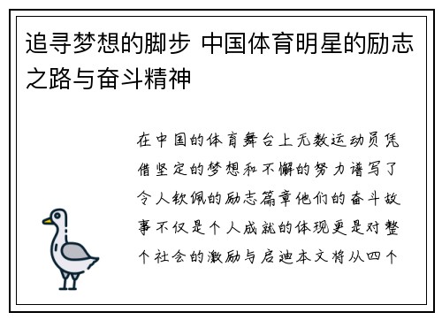 追寻梦想的脚步 中国体育明星的励志之路与奋斗精神